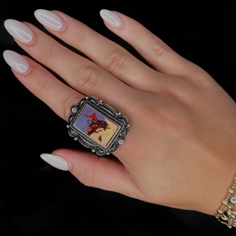 Vintage Silver Ring with Cowboy Design